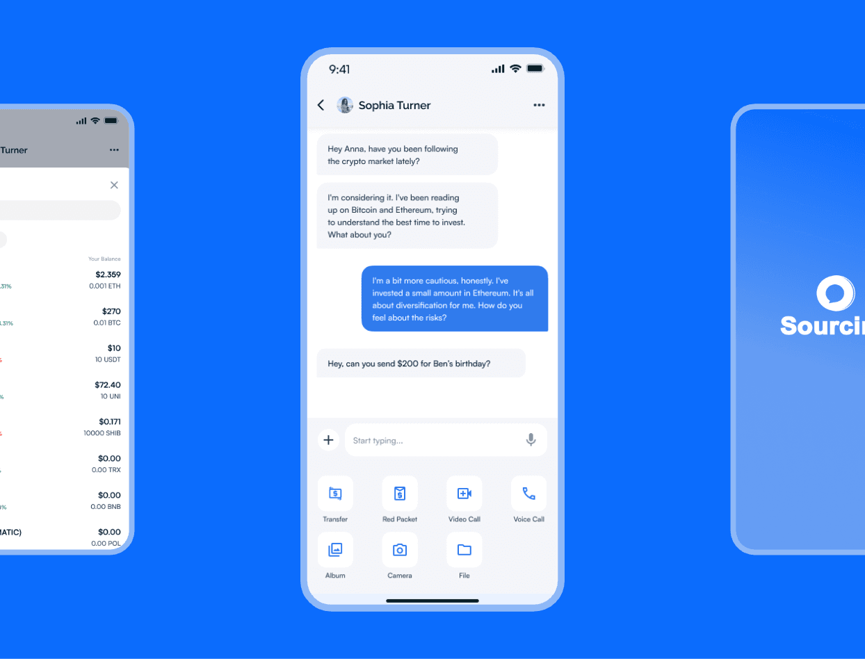 Social crypto wallet chat and assets interface