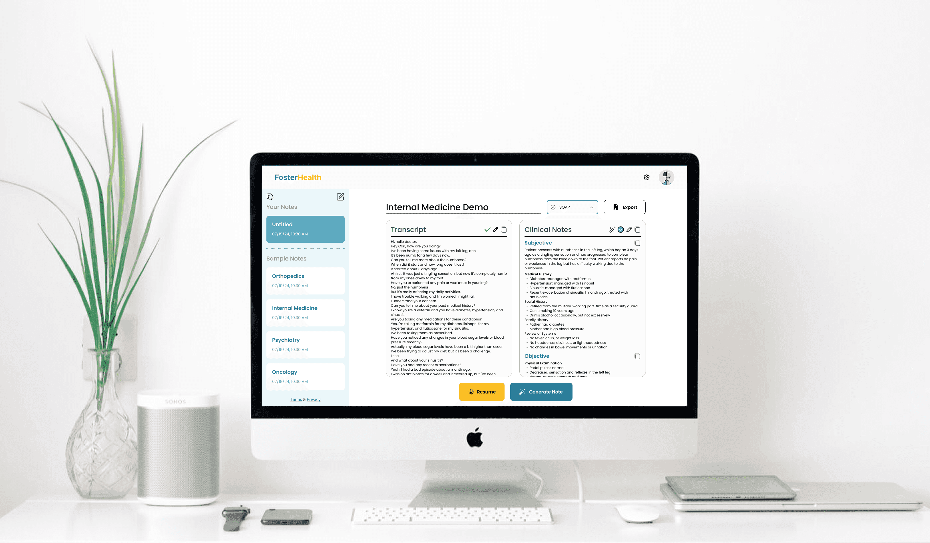 FosterHealth AI transcription interface