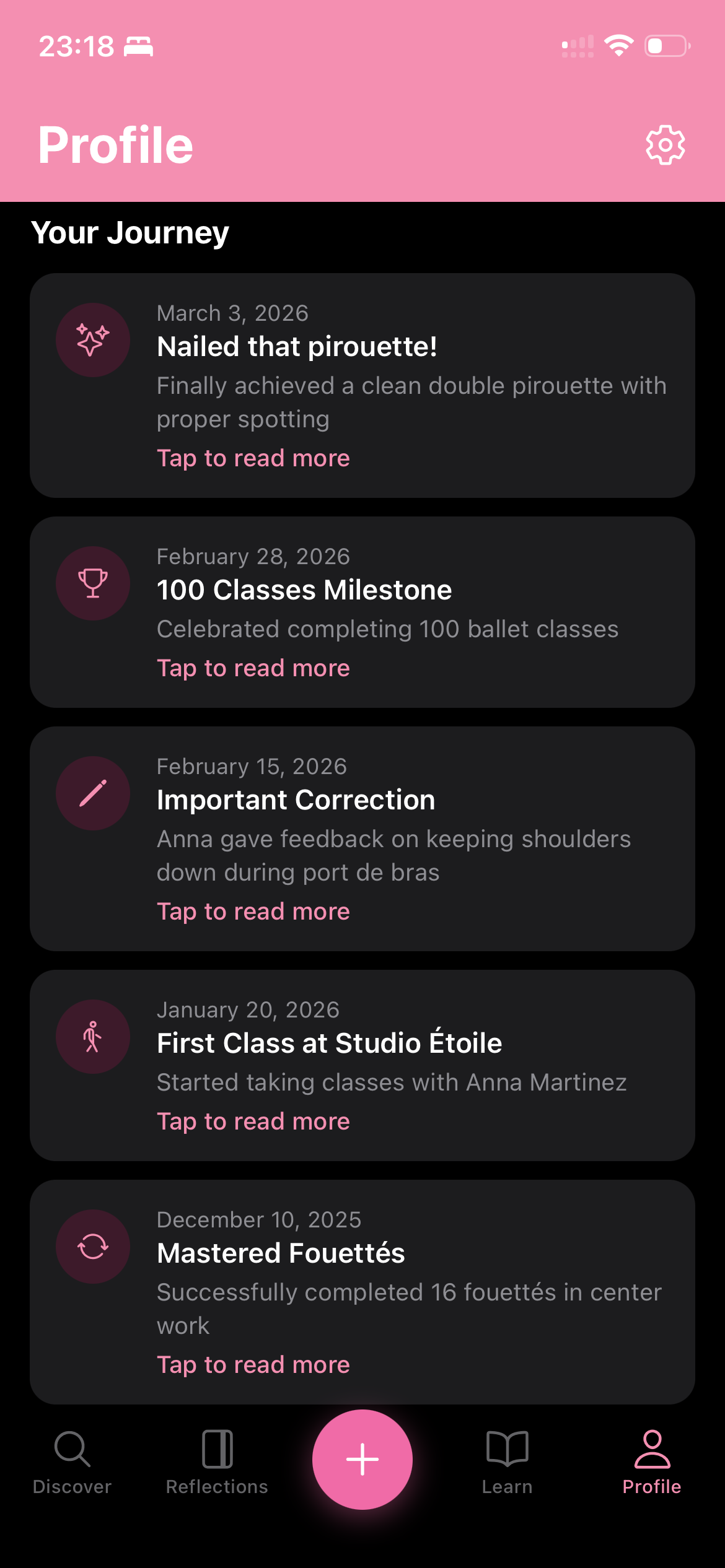 Balancé app screen