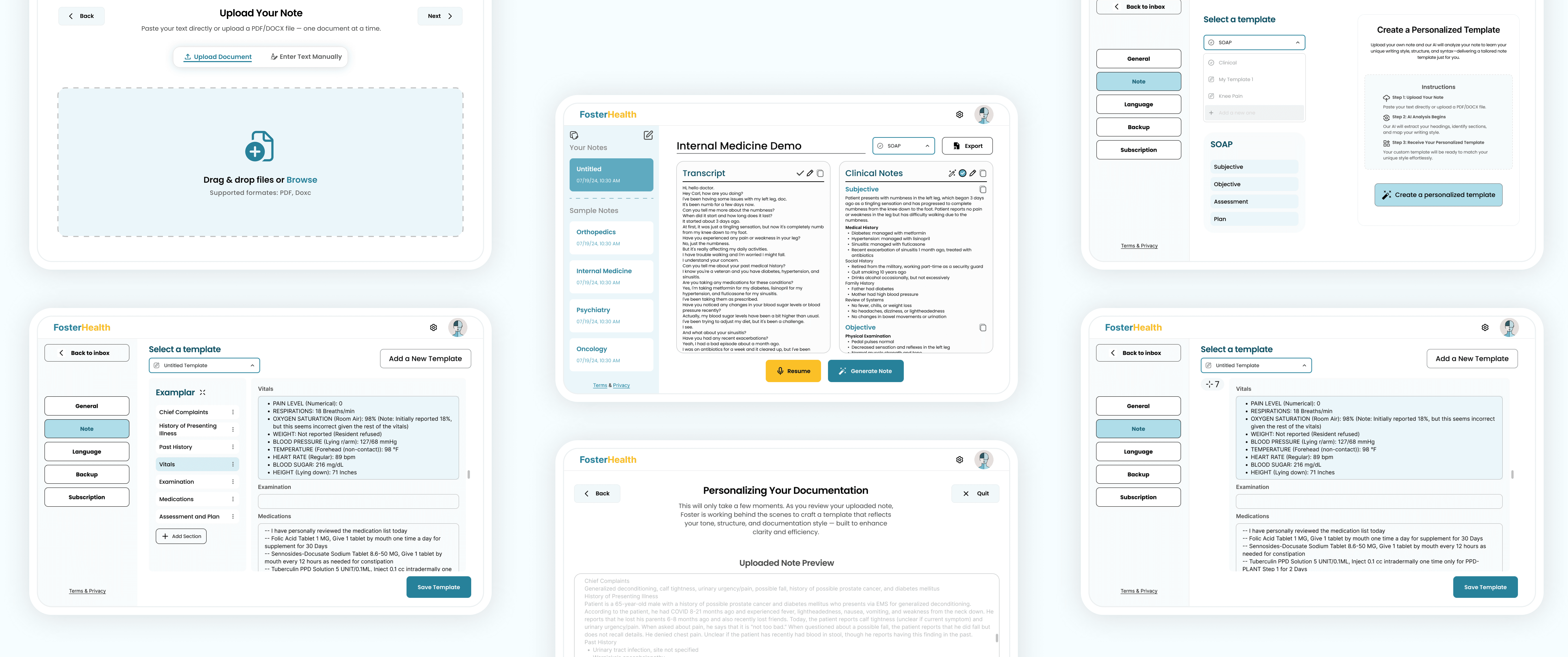 FosterHealth product screens overview