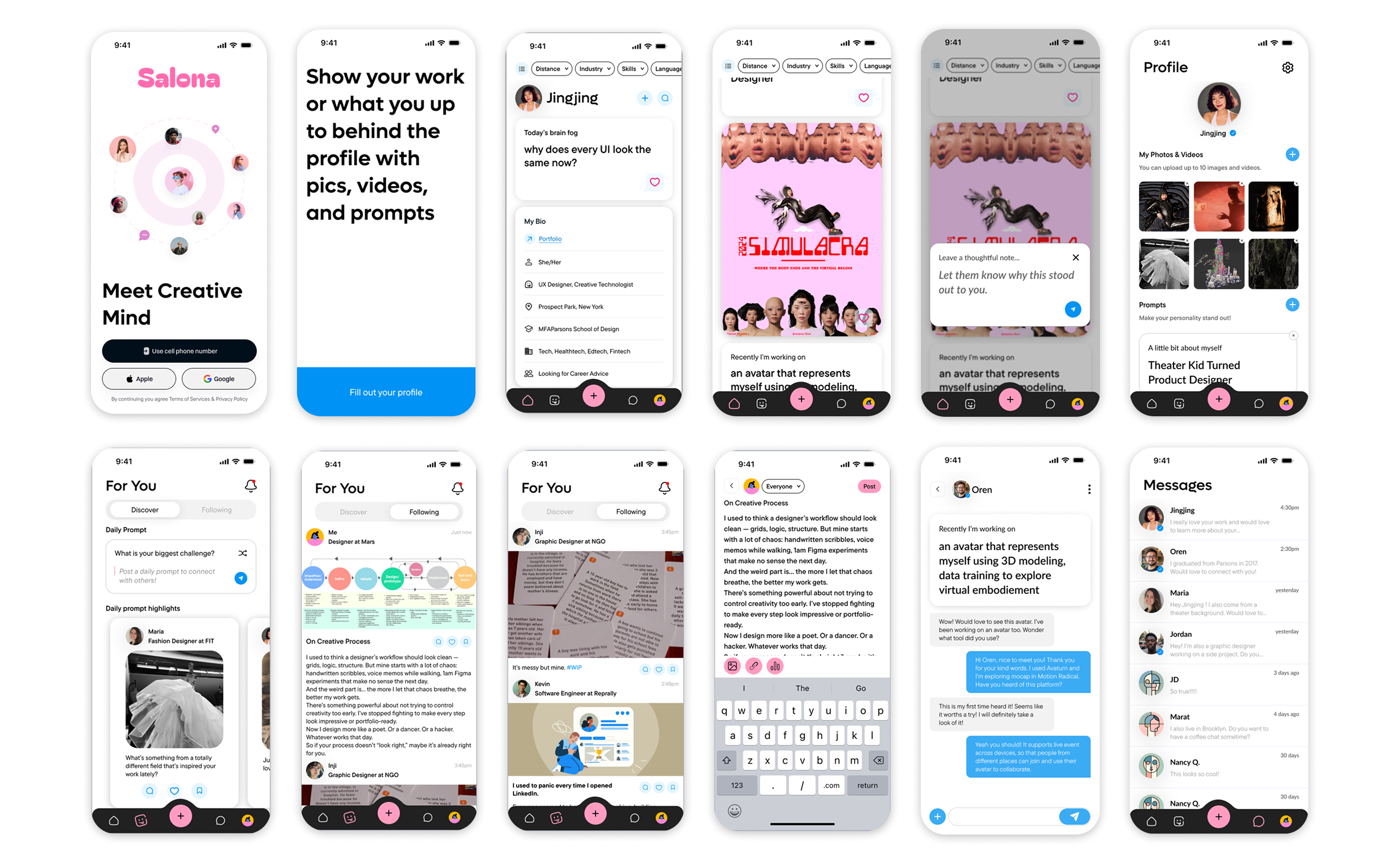 Final Salona design — key elements across the app