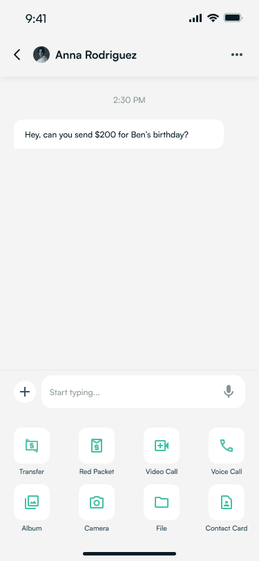 Chat with a transfer action in the composer