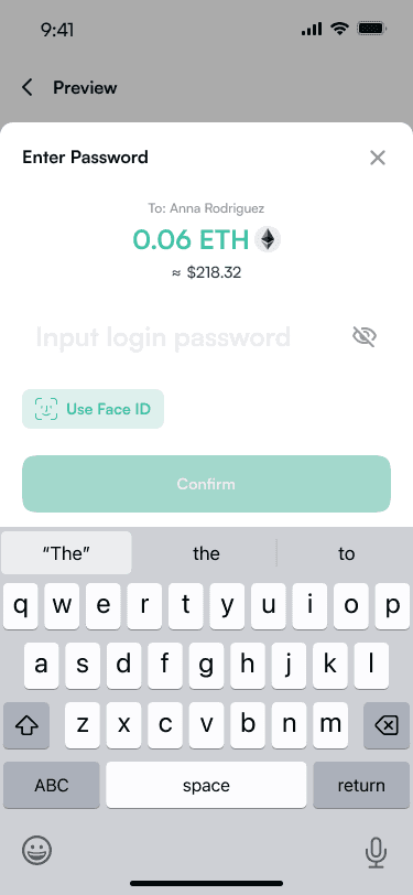 Confirm the transfer with Face ID