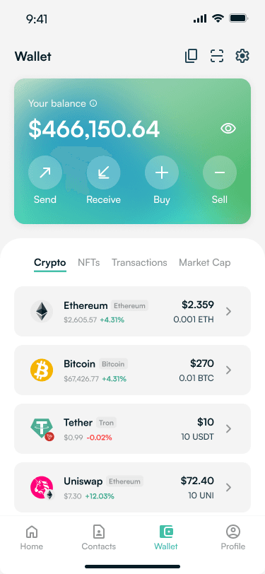 Redesigned wallet dashboard with modular card layout