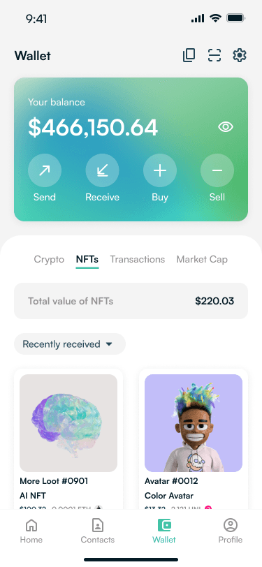 Redesigned wallet dashboard view