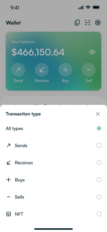Transaction filter view