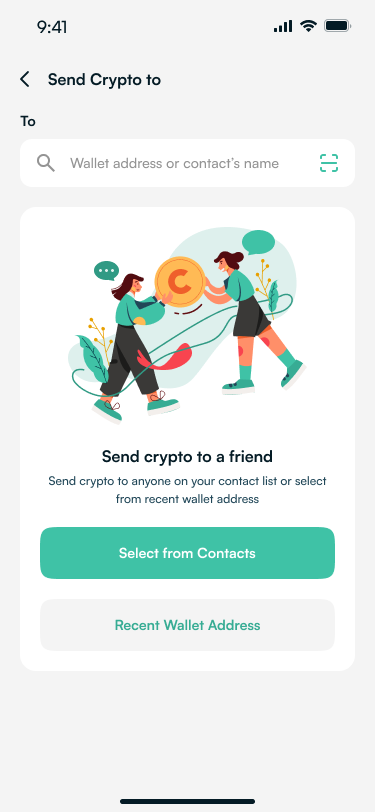 Send crypto to friends from the dashboard