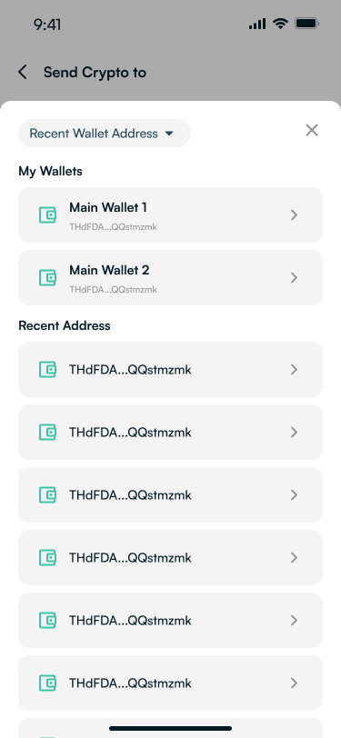 Send crypto to friends from the dashboard