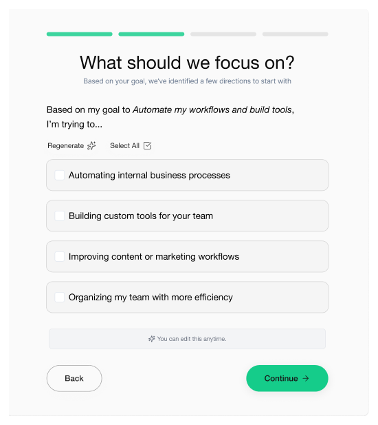 Onboarding — capturing the user’s goals